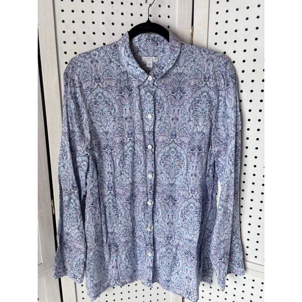 J. Jill Love Linen Essential Shirt Button Down Long SLV Women's M Paisley Pastel